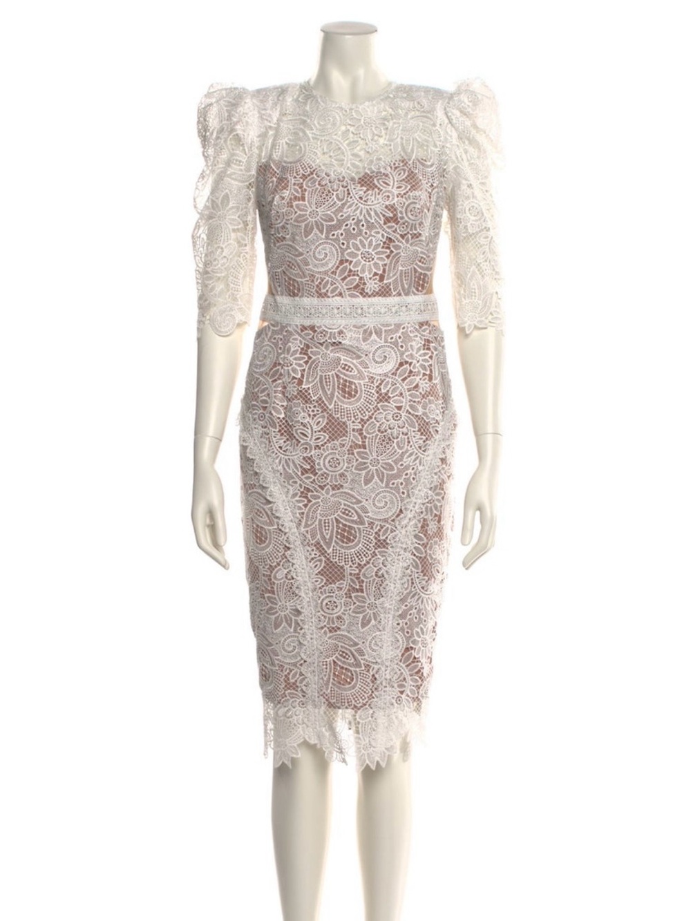 Bronx and Banco White Floral Lace Midi Dress